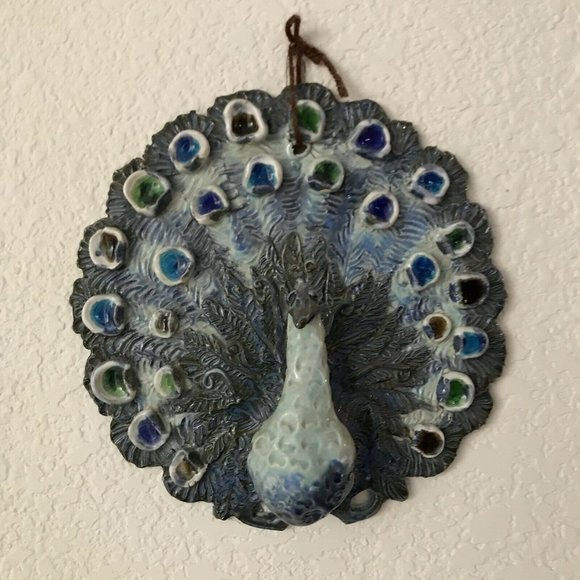 Unknown Other - Artisan Blue and Green Sculpted Peacock Funky Ceramic Wall Decor Handmade Signed